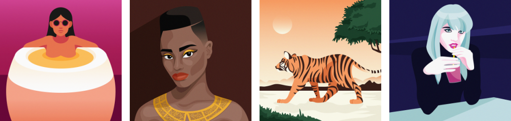 4 tendances UI/UX Design pour 2025 10 Quelques exemples d'illustrations créées par notre équipe de designers : 3 portraits de femmes et un tigre