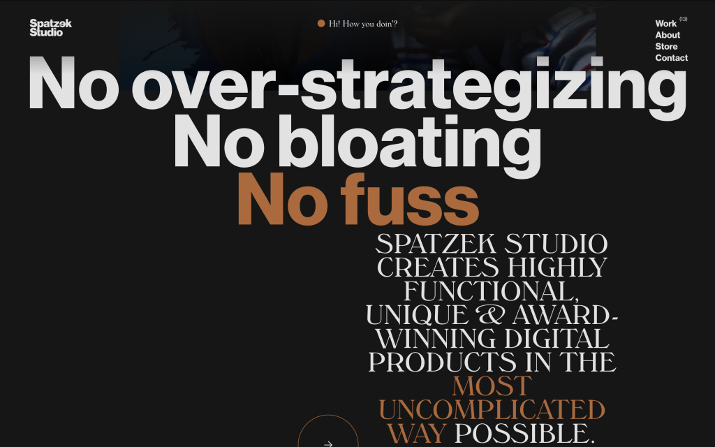 Spatzek Studio : un bel exemple de typographie comme élement phare de l'interface
