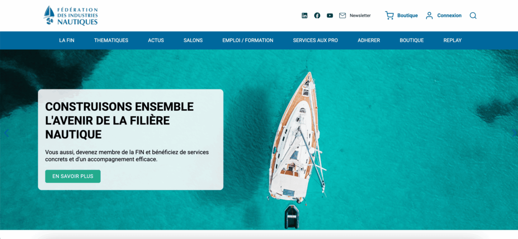 Fédération des Industries Nautiques : une plateforme Symfony multi-composants pour fédérer l'écosystème nautique français 1 Site front public Fédération des Industries Nautiques (FIN)