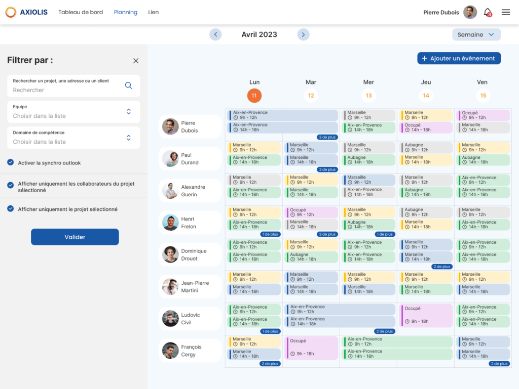 Calendrier Axeam pour AXIOLIS