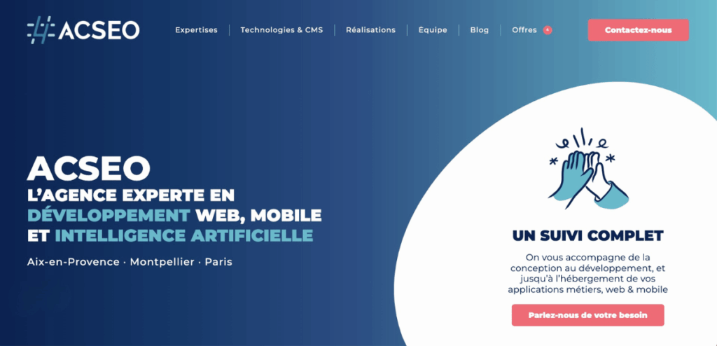 Refonte et optimisation Wordpress du site web d’ACSEO 2 Refonte et optimisation WordPress : Page d’accueil du site web d’ACSEO après refonte