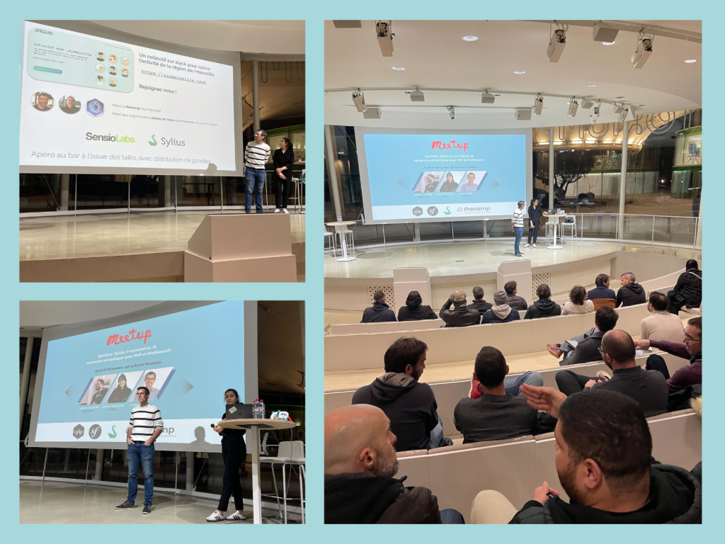 Conférence sur Sylius, Symfony, IA, la recherche sémantique et Meilisearch 1 Nicolas et Sabrine animent la conférence sur Sylius