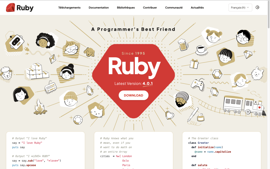 Le site Ruby choisit un style illustratif naïf et fait main